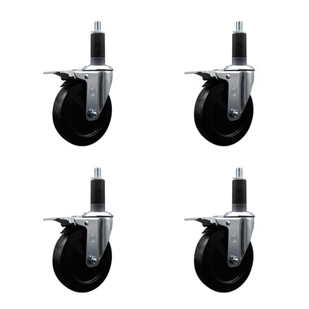 Service Caster 5'' SS Soft Rubber Swivel 1-1/8'' Expanding Stem Caster Set Total Lock Brake, 4PK SCC-SSEXTTL20S514-SRS-118-4